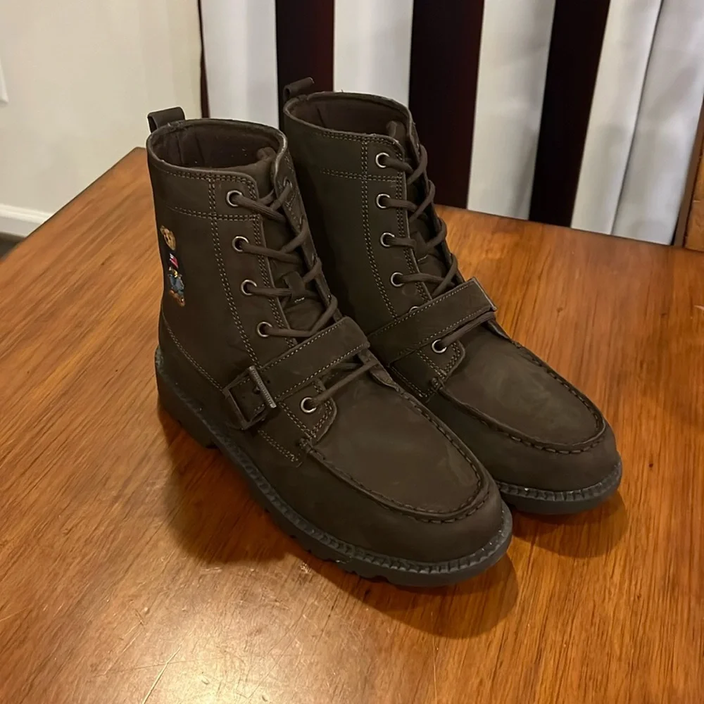 Polo Ralph Lauren Ranger Hi USA flag Sweater Bear Boots new Youth Boys Size 5.5
